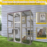 PetsCosset 67.7" Catio Outdoor Cat Enclosures,Large Cat Catio for Indoor, Catio Attach to Cat Window,Wooden Outside Cat Patio with Resting Room,Removable Sun Protection and Waterproof Roof PetsCosset
