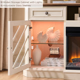 OKD 75 Inch 3-Sided Electric Fireplace TV Stand for TVs up to 85'',Modern Highboy Entertainment Center with 36" Fireplace & LED Lights,Widen Drawers and Glass Door Storage Cabinet, Antique White OKD