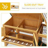PawHut Rabbit Hutch, 2 Story Outdoor Bunny Cage with Slide-Out Tray, Run Cage, Openable Top for Rabbits, Guinea Pig, Yellow PawHut