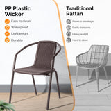 VINGLI Stackable Outdoor Chair Set of 4, Rattan Plastic Chair, Woven Rattan Cushion, Suitable for Backyard, Patio, Brown VINGLI
