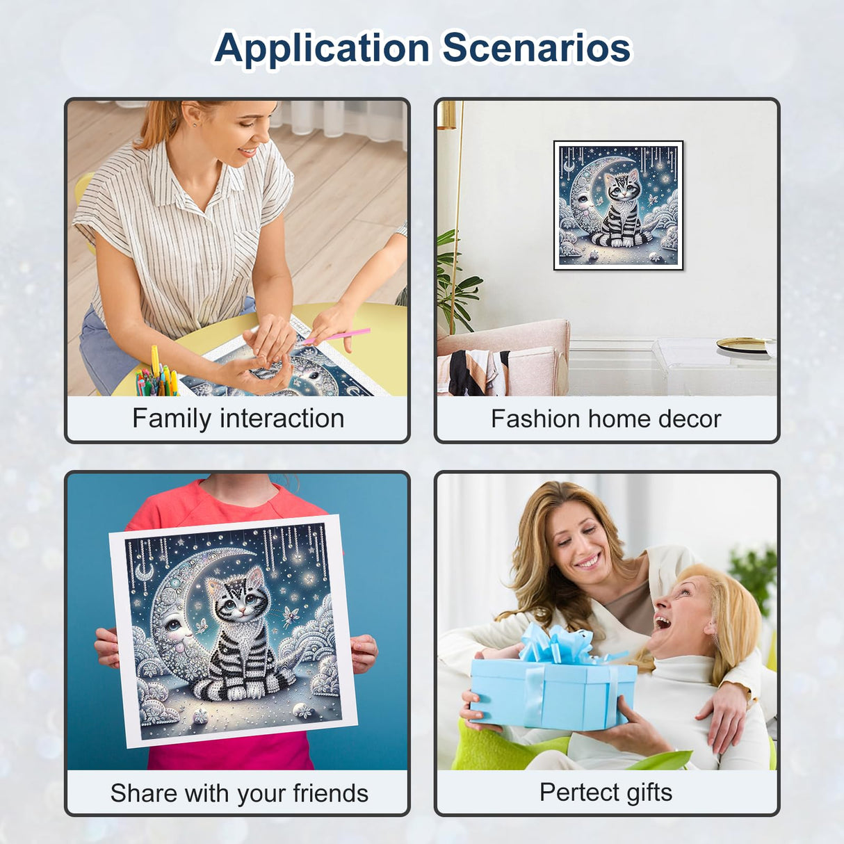 Stalente Diamond Painting Kits for Adults Cat and Moon, 5D Special Shape Diamond Art Kits for Beginners, Crystal Rhinestones Diamond Painting for Home Wall Decoration Gift 12×12inch, Animal Stalente