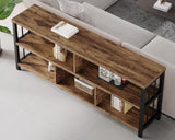 IBF Bookshelf, Farmhouse 63” Long Open Book Shelf, Wood Metal 5 Cube Bookcase for Living Room, Low Horizontal Bookshelf for Bedroom, Wide Cubby Storage Organizer for Home Office, Rustic Brown, 63 Inch IBF