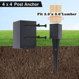 4 Pcs 4"x4" Fence Post Anchor,（Inner Size 3.6"x3.6"） Heavy Duty Fence Post Anchor Ground Spike 22" with Black Powder-Coated Outdoor Support Deck,Fence,Porch,Railing,Mailbox.. XIHUWZ