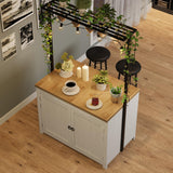 42" Heavy-Duty Kitchen Island with 30mm Countertop - Multi-Functional Storage Cart with 3-Tier Shelves, 5 Hooks & 400lb Capacity, Wood Bakers Rack for Small Spaces (White & Natural) IDEALHOUSE