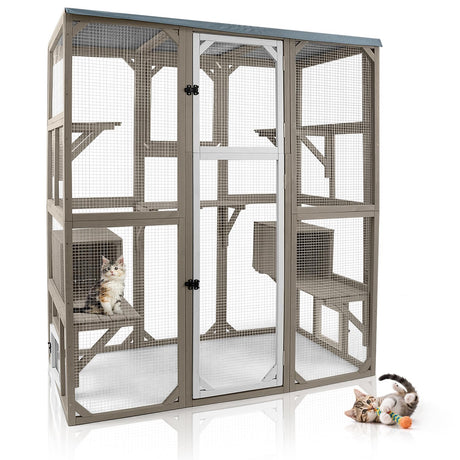 Catio Outdoor Cat Enclosure Large Cat House Catio Window for Mulitiple Cats Walk-in Kitty Cage with 5 Platforms 3 Access Doors Tarp Roof 67.7" H Magazoopet