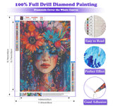 Beautiful Woman Diamond Art Kits for Adults, Flower Diamond Painting Kits, Dimond Art Paintings Kit, 5D Diamond Dot, Small Gem Painting Kit, Crystal Art Beginner, Home Wall Decor Gifts (12x16inch) Rekxtmo