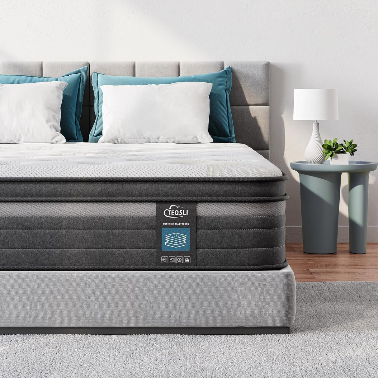 TeQsli Twin Mattress, 12 Inch Twin Mattress Hybrid, Gel Memory Foam with Twin Size Mattress in a Box & Individually Pocketed Springs for Pressure Relief TeQsli