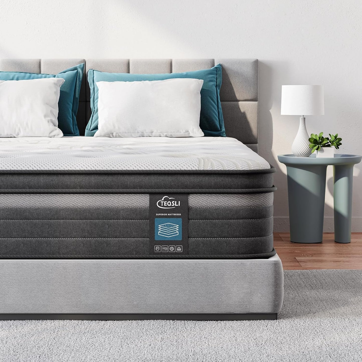 TeQsli Twin Mattress, 12 Inch Twin Mattress Hybrid, Gel Memory Foam with Twin Size Mattress in a Box & Individually Pocketed Springs for Pressure Relief