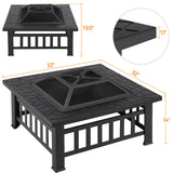Yaheetech Multifunctional Fire Pit Table 32in Square Metal Firepit Stove Backyard Patio Garden Fireplace for Camping, Outdoor Heating, Bonfire and Picnic Yaheetech