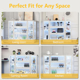 BONITURE Display Cabinet with Acrylic Glass Doors,Extra Wide Curio Cabinet with LED Lighting for Collectibles, Collectibles Toy Organizers Rack & Display Shelf Display Case, Antique White BONITURE