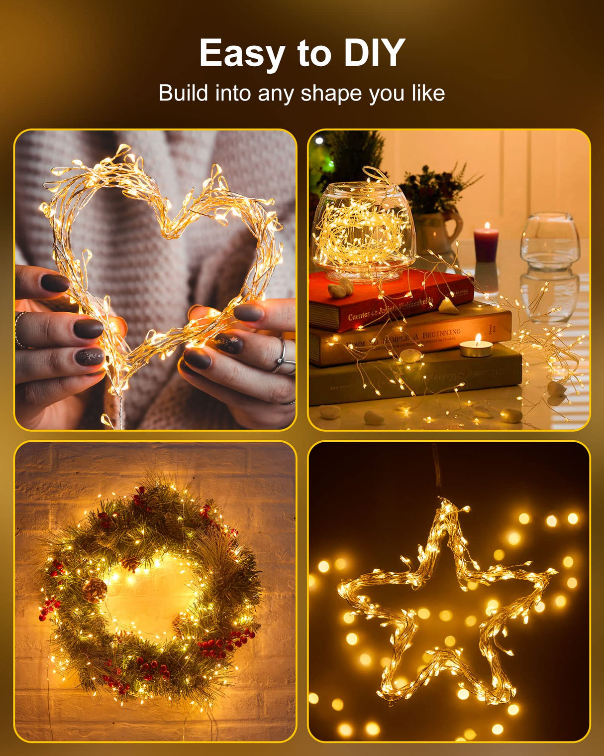 Fairy Lights Battery Operated, 60 LED Fairy String Lights Waterproof Silver Wire 5 Feet Firecracker Starry Light for DIY Wreath Home Wedding Party Bedroom Mason Jar Holiday Christmas Decorations Minetom