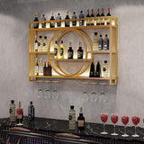 OMKUOSYA Wine Rack Wall Mounted with LED Light, 3-Tier Metal Floating Bar Shelves Wine Glass Holder, Liquor Bottle Storage Display Shelf for Home Bar, Dining Room & Kitchen (Gold, 39.4in/100cm) OMKUOSYA