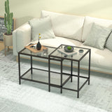 Nesting Coffee Table,Small Glass Coffee Table Set of 2,Black Modern Square Sofa Side Tea Table for Living Room,Bedroom and Small Spaces,2 Tier Tempered Glass with Sturdy Metal Frame, Easy Assembly Adompacat
