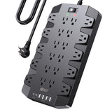 Power Strip, SUPERDANNY 2100J Surge Protector with 22 Outlets, 2 USB-C and 4 USB-A, 6.5Ft Flat Plug Heavy Duty Extension Cord (1875W/15A), Wall Mountable for Home, Office, Dorm, Gaming Room, Black SUPERDANNY