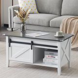 VINGLI White Charcoal Lift Top Coffee Table, 36" Small Farmhouse Barn Door Coffee Table with Storage, Rectangular Center Wood Coffe Table with Lifting Top, Living Room Tables with Hidden Compartment VINGLI