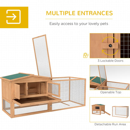 PawHut Rabbit Hutch 2-Story Bunny Cage, Guinea Pig Cage, Small Animal House with Slide Out Tray, for Indoor Outdoor, 61.5" x 23" x 27", Natural