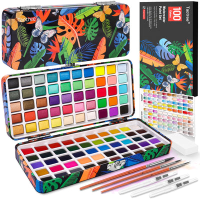 Taotree Watercolor Paint Set 100 Colors, Art Supplies Watercolors Kit Travel Water Colors with Paints Brushes, Crafts Painting Supplies, Drawing Gifts for Teens Girls Boys Kids Adults Artists