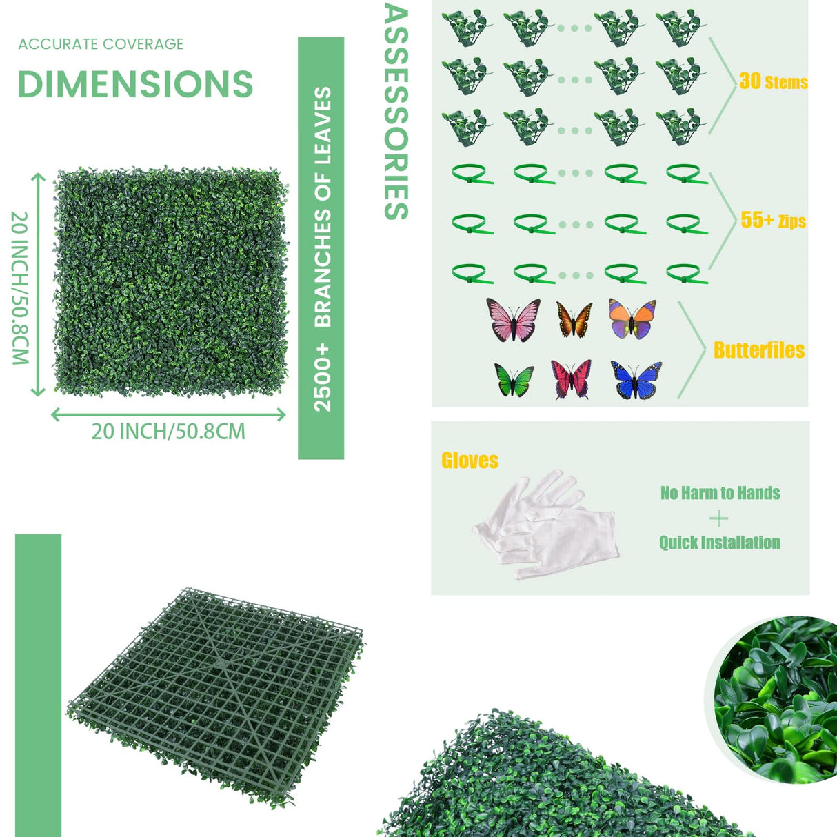 Decwin 12 Pieces 20” X 20” Artificial Hedge Boxwood Panels Boxwood Hedge Grass Wall Green Greenery Plant Mats UV Stable for Indoor Outdoor Decor Garden Fence Decwin