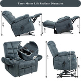 JUUXO 3-Motor Lift Chair with Adjustable Seat Height Zero Gravity Lay Flat Recliner with Heat Massage, Big Man Lift Recliners 400 lbs for Elderly Storage Cup Holders, Tall Man Recliner JUUXO