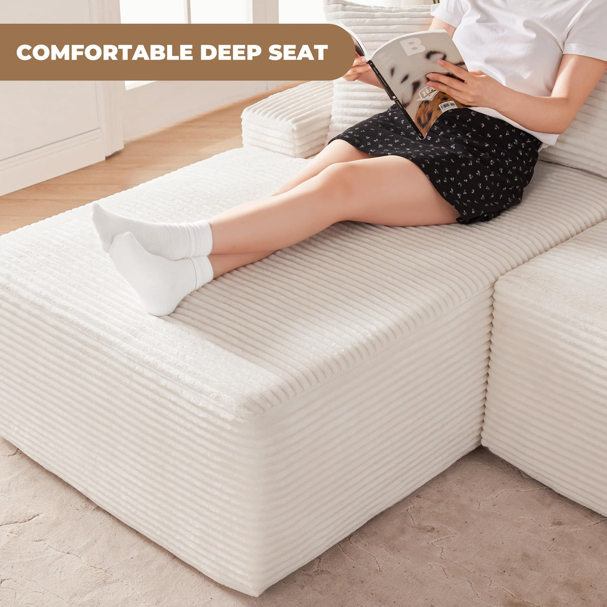 Mangodan Cloud Sectional Couch, Modular Sectional Sofa for Living Room, Boneless Sofa with Deep Seat, Fluffy Comfy Couch with L-Shaped Chaise, No Assembly Required, Beige Mangodan