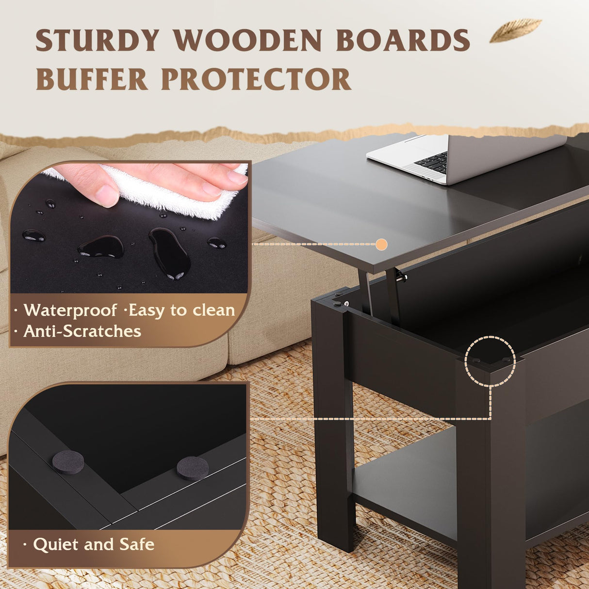 WLIVE Coffee Table, 39" Lift Top Coffee Table with Hidden Compartment, Storage Shelf and Lifting Top for Home Living Room, Office and Reception Room, Black WLIVE