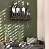 SODUKU Wall Mounted Metal Wine Rack - Wine Rack Wall Mount Wine Bottle Holder 4 Long Stem Glass Holder & Wine Cork Storage Wine SODUKU