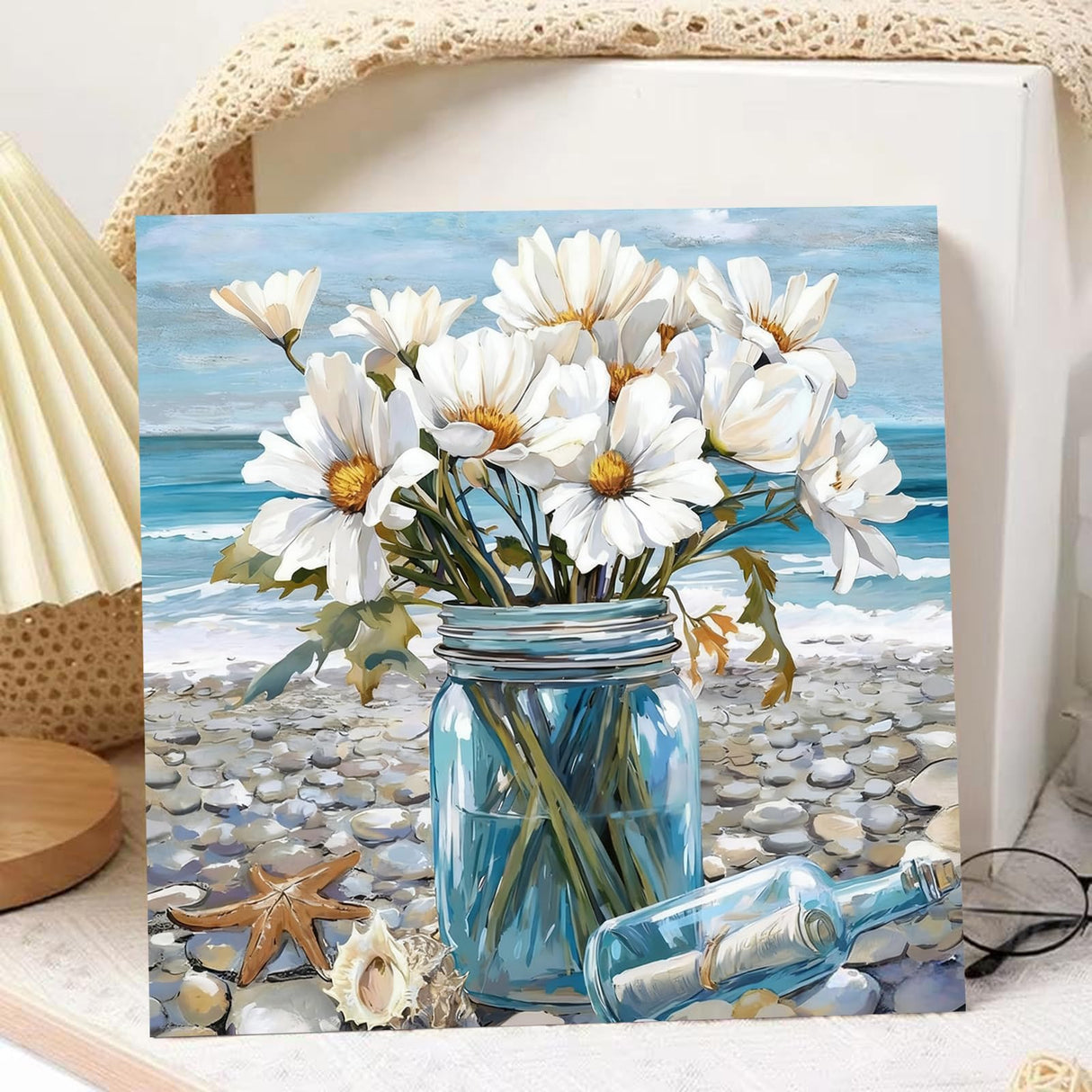 Flowers Paint by Numbers Kit for Adults Beginner, Daisy Paint by Numbers with Frame and Easel, Flower DIY Crafts Painting by Number for Gift Home Wall Decor 9.84x9.84 inch hkejoi