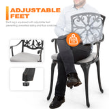 NUU GARDEN Bistro Set 3 Piece Outdoor All Weather Cast Aluminum Patio Bistro Set Patio Table and Chairs Set of 2 with Umbrella Hole and Grey Cushions for Backyard, Balcony, Lawn, Black NUU GARDEN