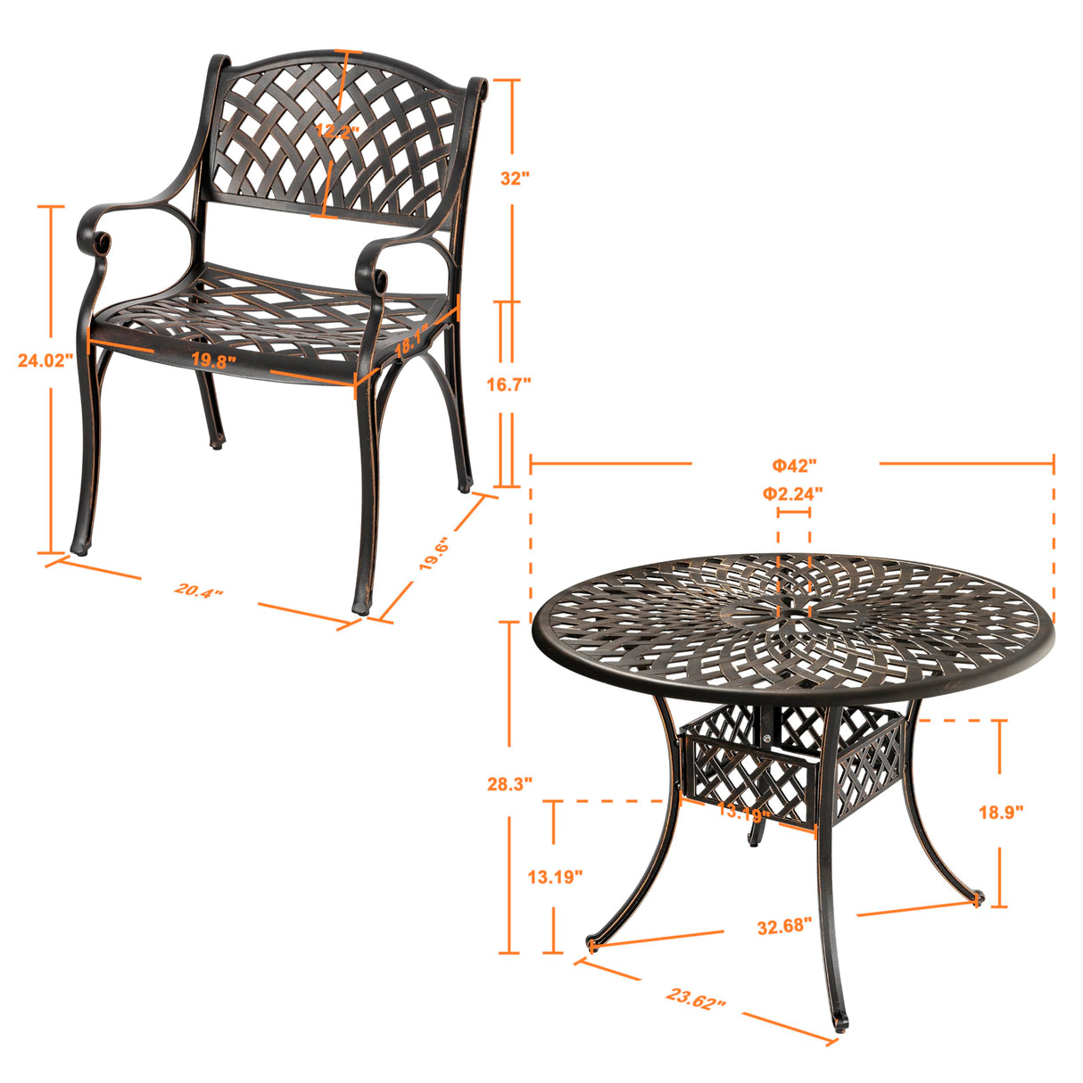 NUU GARDEN 5 Piece Outdoor Patio Dining Set, Cast Aluminum Round Dining Table with Umbrella Hole and Patio Dining Chairs for Patio, Garden, Backyard, Balcony, Black with Bronze Edge NUU GARDEN
