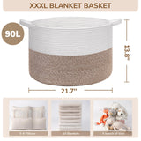 INDRESSME XXXLarge Cotton Rope Basket 21.7" x 21.7" x 13.8" Woven Baby Laundry Blanket Basket Toy Baskets with Handle Storage Comforter Cushions Thread Laundry Hamper INDRESSME