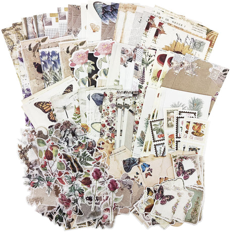 Gorofit Vintage Scrapbooking Supplies Kit, 200PCS Mixed Natural Colors Paper & Sticker Pack for Journaling, Scrapbooking, Crafts, Collage, Wall Art, Bullet Journals Gorofit