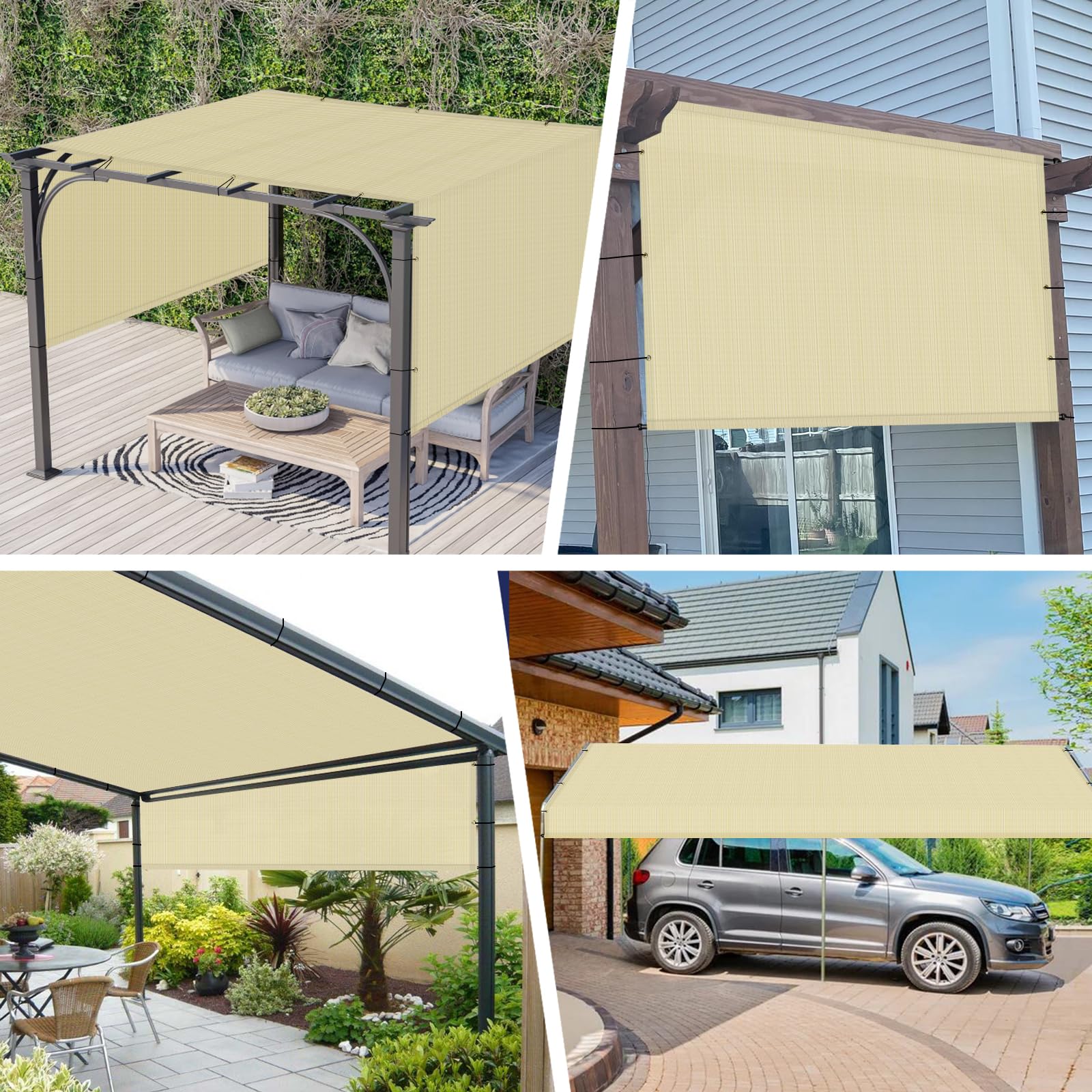 Windscreen4less 10' x 16' Universal Replacement Shade Cover Canopy for Pergola Patio Porch Privacy Shade Screen Panel with Grommets on 2 Sides includes Weighted Rods Breathable UV Block Beige - WoodArtSupply