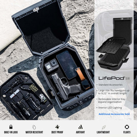 VAULTEK LifePod 2.0 Secure Waterproof Travel Case Rugged Electronic Lock Box Travel Organizer Portable Handgun Case with Backlit Keypad (Covert Black) VAULTEK