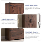 Farmhouse Style 72" Tall Storage Cabinet with Adjustable Shelves, Drawer & Barn Doors in Antique Brown JXQTLINGMU