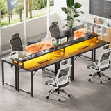 Hyomdeck Computer Desk with USB Power Outlets and LED Lights,55 inch Gaming Desk with Monitor Stand for Small Space Home Office, Modern Simple Study Writing Table PC Desks, Black Hyomdeck