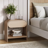 Nathan Jamea Iris Mid-Century Modern Nightstand with Drawer, End Table with Storage for Bedroom or Living Room with Rounded Silhouette, Light Oak Nathan James