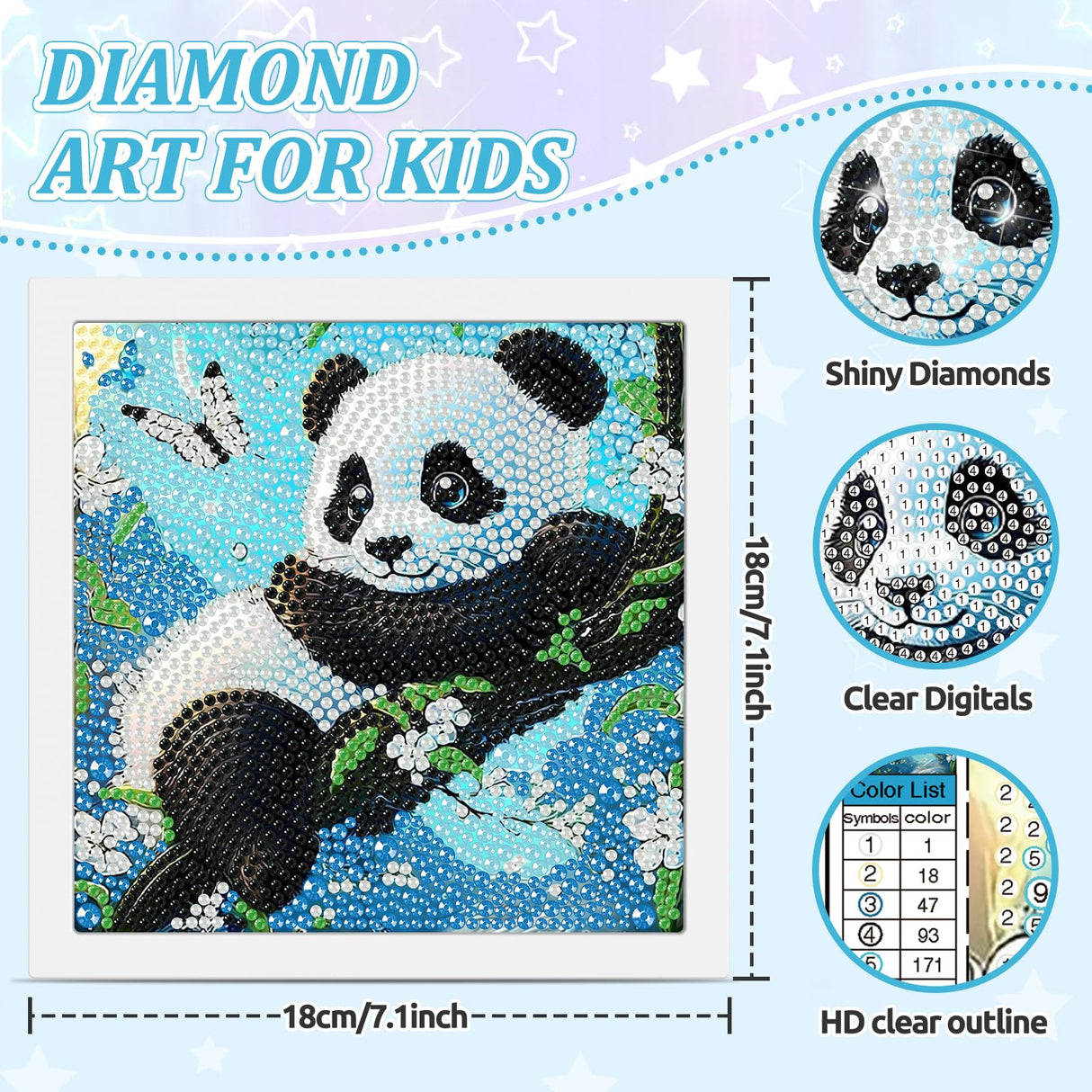 SENQAO Panda Diamond Art Kit for Adults with Frame Art and Crafts for Adults Ages 6-8 -10-12 Easy to DIY Diamond Art for Adults and Adult Beginners Home Wall Decoration 7.1x7.1inch SENQAO