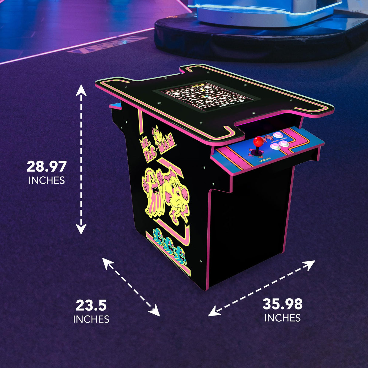 Arcade1Up Ms. PAC-MAN Head-to-Head Arcade Table with 12 Games, Multiplayer Control Panel, and 17-Inch Color LCD Screen, Black Series Edition ARCADE1UP