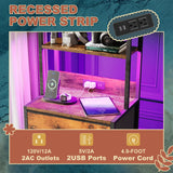 Nightstand 4 Drawer Dresser with LED Lights, Charging Station, Vertical Side Table with Fabric Drawers, End Table with 3 Open Shelves, Tall Dresser for Bedroom, Hallway, Entryway, Rustic Brown EKNKOZY