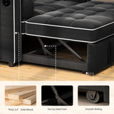 Pipishell 3 in 1 Sleeper Sofa Bed,Pull Out Couch for Living Room with USB Ports & Side Pockets,Adjustable Backrest,Velvet,Convertible Loveseat Sofa Bed,Futon Couches,Charcoal Black Velvet Pipishell