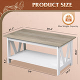 WLIVE Coffee Table with Storage Shelf, 39.4" Farmhouse Coffee Table with V-Frame Support, 2-Tier Wood Rustic Center Table for Living Room, Bedroom & Balcony, Greige & White WLIVE