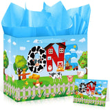 Farm Animals 1st Birthday Decorations Farmhouse Barnyard First Birthday Gift Bag with Tissue Papers Card One Birthday Wrapping Paper Bag for Kids Newborn 1st Birthday Baby Shower Christmas Party Innovoscape