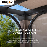 Sunjoy Outdoor Pergola 11 x 11 ft. Black Steel Pergolas with Retractable Tan Sun Shade Canopy for Patio, Backyard, Garden Activities by SummerCove Sunjoy