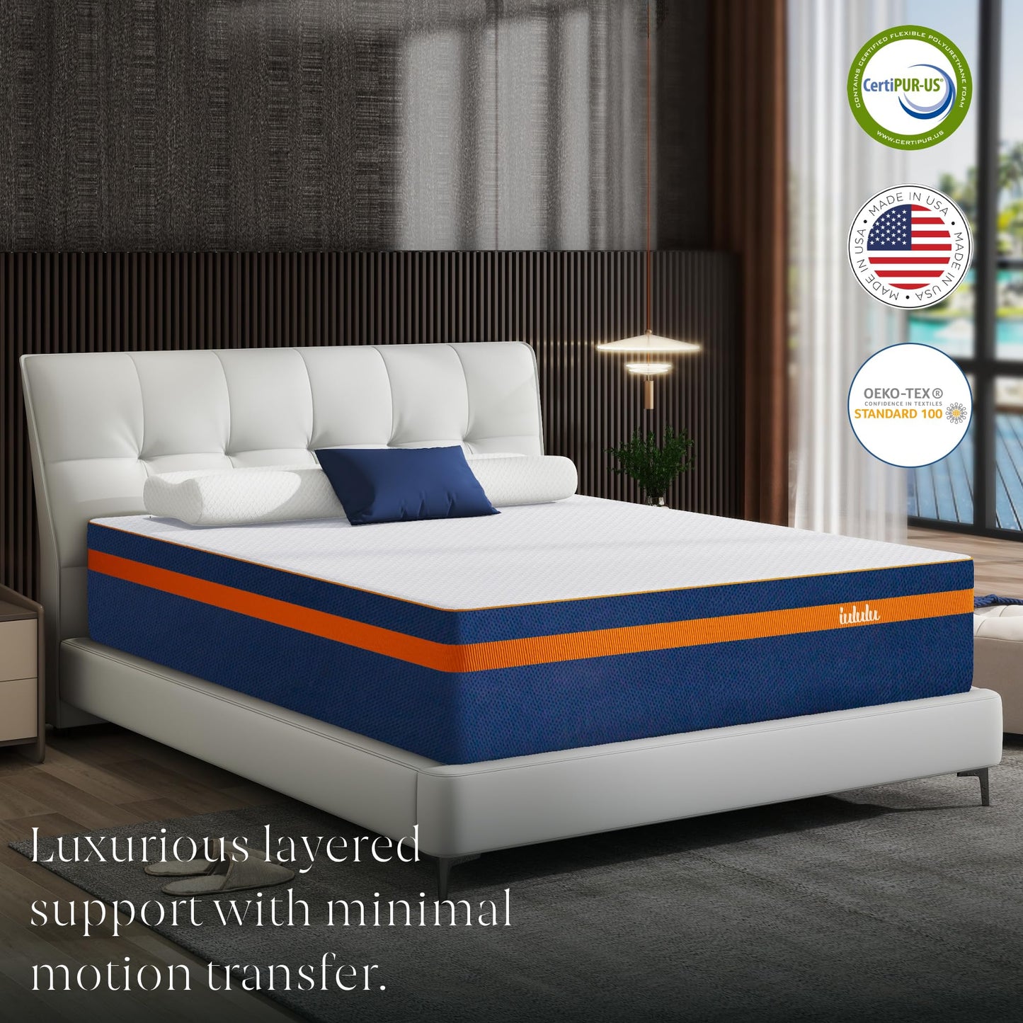 IULULU King Size Mattress, 14 Inch King Memory Foam Mattress - Luxury 6 Premium Pressure Relieving Layers for Back Pain, Cooling Gel Mattress in a Box with Bamboo Charcoal Foam, CertiPUR-US Certified