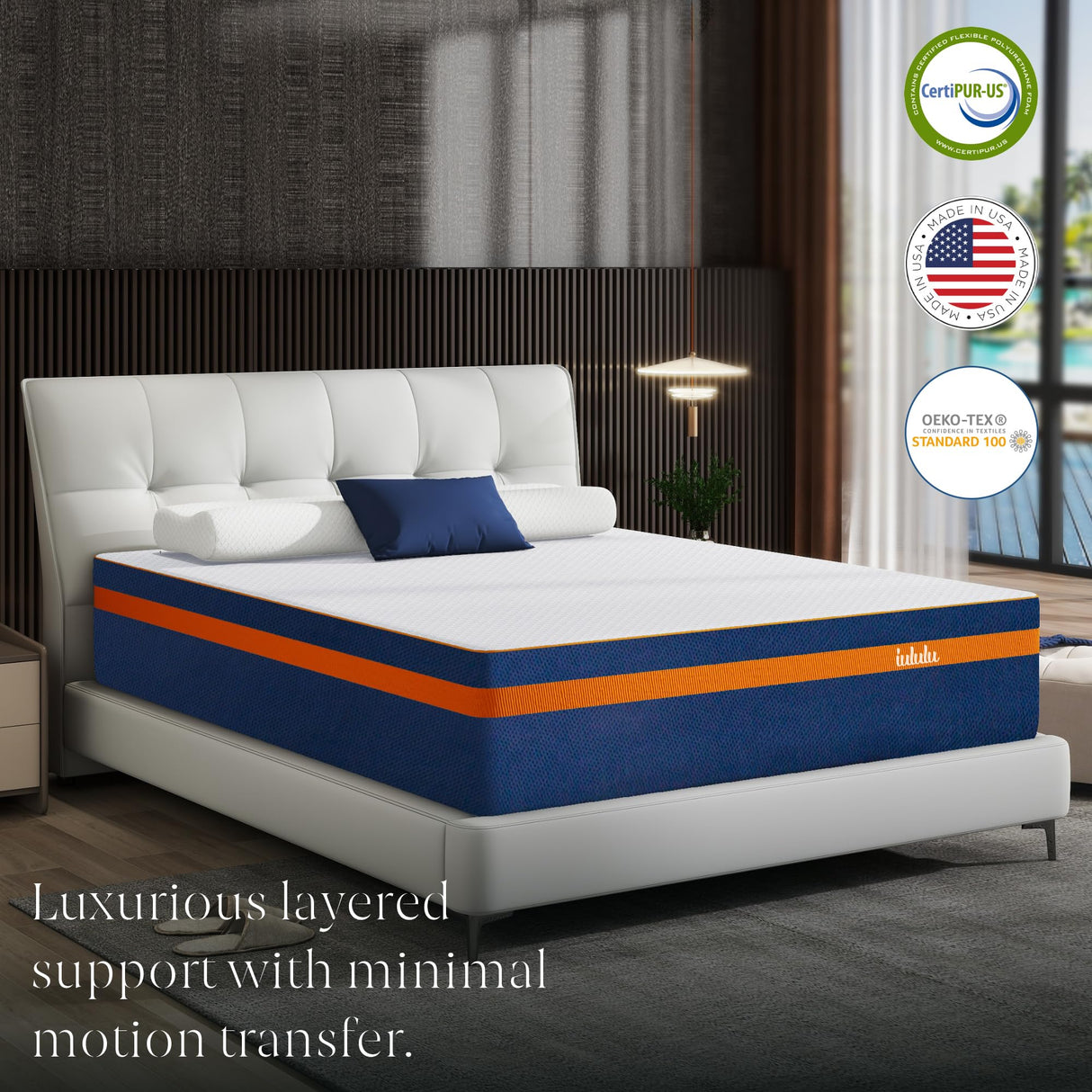 IULULU 14" Cal King Mattress - Luxury 6 Premium Pressure Relieving Layers for Back Pain, Cooling Gel Mattress in a Box with Bamboo Charcoal Foam, 365 Night Trial, Made in USA CertiPUR-US Certified IULULU