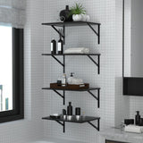 Deep Floating Wall Shelves - 4 Sets of 12 Inch Wide Black Wood Shelves for Bathroom, Bedroom, Kitchen, Living Room WoodArtSupply