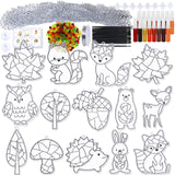Winlyn 28 Sets Woodland Creatures Suncatchers Ornaments Decorations DIY Window Paint Art Suncatchers Fall Craft Kits Autumn Forest Animals Sun Catchers for Kids Holiday Classroom Activity Art Project Winlyn