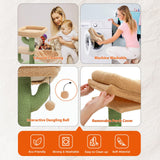 PETEPELA Cactus Cat Tree for Indoor Cats, 32'' Small Cat Tower Cat Condo with Sisal Scratching Ramp, Cozy Hammock and Removable Top Bed Perch for Kittens, Green PETEPELA