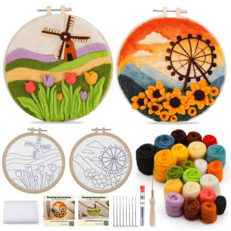 QMNNMA Needle Felting Kit for Beginners, Needle Felt Painting Kit with Picture Frame, Foam Pad, Felt Cloth, and Instructions, Flowers Wool Felting Kit Used for Home Decoration, Art Craft QMNNMA