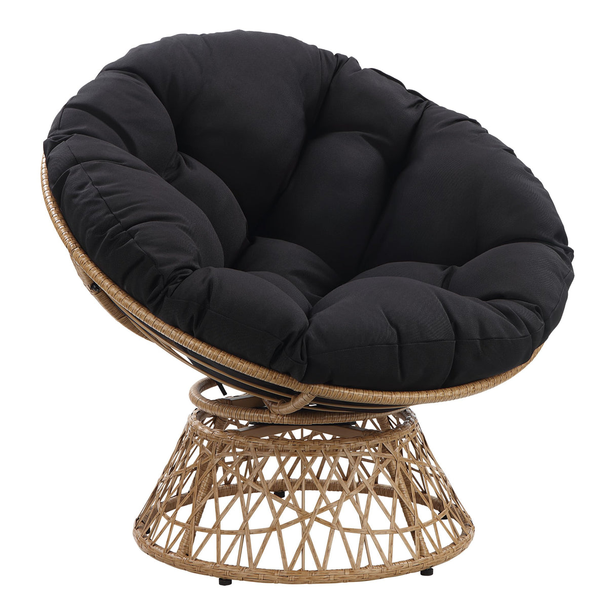 OSP Home Furnishings Wicker Papasan Chair with 360-Degree Swivel, Natural Frame with Black Cushion OSP Home Furnishings